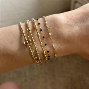 Dainty gold and white beaded look adjustable bracelet delicate jeweled chain
